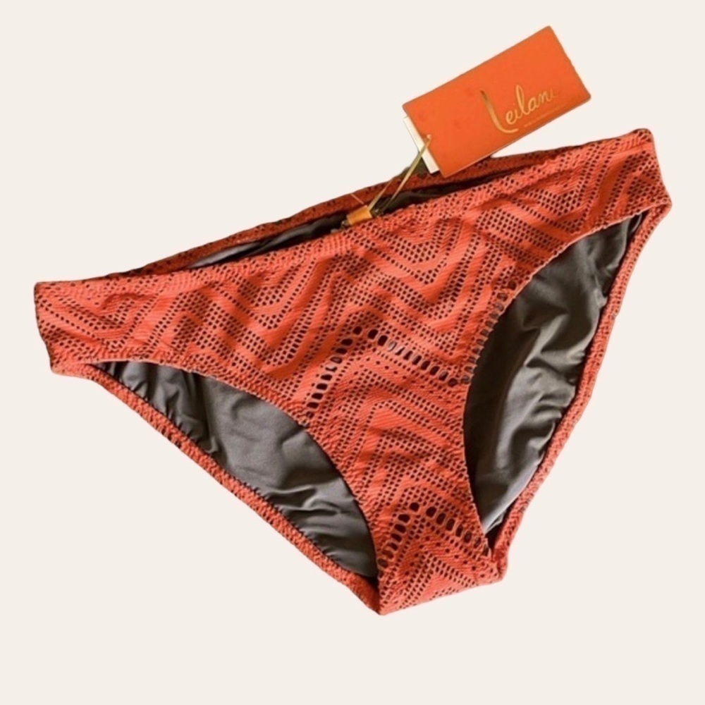 🌺 Leilani Orange Herringbone Cutout Bikini Hipster Bottoms Size 6 NWT